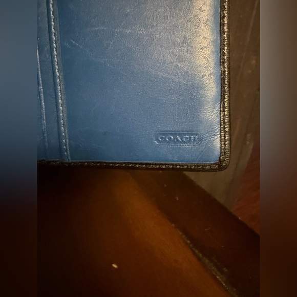 Coach Leather Checkbook Cover Credit Card Holder Wallet Black/Blue CL 7.5”x4” - Picture 4 of 7